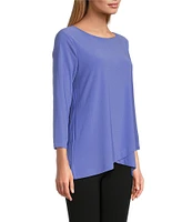 Slim Factor by Investments Crew Neckline High-Low Hem Back Button Top