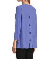 Slim Factor by Investments Crew Neckline High-Low Hem Back Button Top