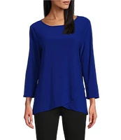 Slim Factor by Investments Crew Neckline High-Low Hem Back Button Top