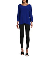 Slim Factor by Investments Crew Neckline High-Low Hem Back Button Top