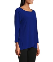 Slim Factor by Investments Crew Neckline High-Low Hem Back Button Top