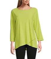 Slim Factor by Investments Crew Neckline High-Low Hem Back Button Top