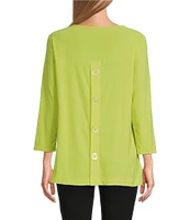 Slim Factor by Investments Crew Neckline High-Low Hem Back Button Top