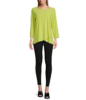 Slim Factor by Investments Crew Neckline High-Low Hem Back Button Top