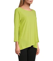 Slim Factor by Investments Crew Neckline High-Low Hem Back Button Top