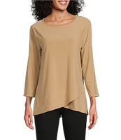 Slim Factor by Investments Crew Neckline High-Low Hem Back Button Top