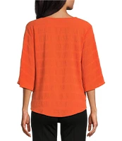 Slim Factor By Investments Dylan Puckered Stripe Tie Front V-Neck 3/4 Sleeve Top