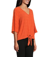 Slim Factor By Investments Dylan Puckered Stripe Tie Front V-Neck 3/4 Sleeve Top