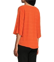 Slim Factor By Investments Dylan Puckered Stripe Tie Front V-Neck 3/4 Sleeve Top