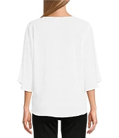Slim Factor By Investments Dylan Puckered Stripe Tie Front V-Neck 3/4 Sleeve Top