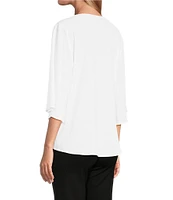 Slim Factor By Investments Dylan Puckered Stripe Tie Front V-Neck 3/4 Sleeve Top