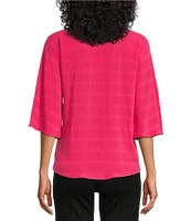 Slim Factor By Investments Dylan Puckered Stripe Tie Front V-Neck 3/4 Sleeve Top