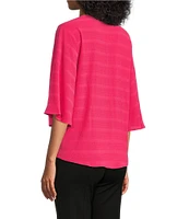 Slim Factor By Investments Dylan Puckered Stripe Tie Front V-Neck 3/4 Sleeve Top