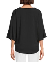 Slim Factor By Investments Dylan Puckered Stripe Tie Front V-Neck 3/4 Sleeve Top