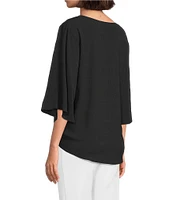 Slim Factor By Investments Dylan Puckered Stripe Tie Front V-Neck 3/4 Sleeve Top