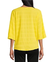 Slim Factor By Investments Dylan Puckered Stripe Tie Front V-Neck 3/4 Sleeve Top