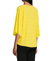 Slim Factor By Investments Dylan Puckered Stripe Tie Front V-Neck 3/4 Sleeve Top