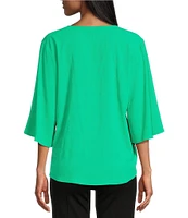 Slim Factor By Investments Dylan Puckered Stripe Tie Front V-Neck 3/4 Sleeve Top
