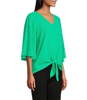 Slim Factor By Investments Dylan Puckered Stripe Tie Front V-Neck 3/4 Sleeve Top