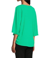 Slim Factor By Investments Dylan Puckered Stripe Tie Front V-Neck 3/4 Sleeve Top