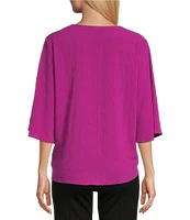 Slim Factor By Investments Dylan Puckered Stripe Tie Front V-Neck 3/4 Sleeve Top