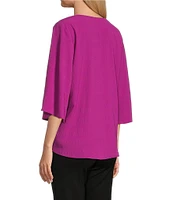 Slim Factor By Investments Dylan Puckered Stripe Tie Front V-Neck 3/4 Sleeve Top