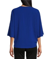 Slim Factor By Investments Dylan Puckered Stripe Tie Front V-Neck 3/4 Sleeve Top