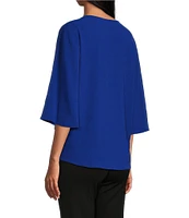 Slim Factor By Investments Dylan Puckered Stripe Tie Front V-Neck 3/4 Sleeve Top