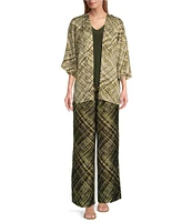 Slim Factor by Investments Fancy Plaid Classic Waist Wide Leg Coordinating Pants