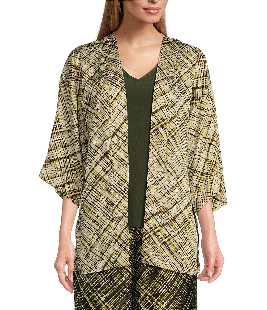 Slim Factor by Investments Fancy Plaid Open-Front 3/4 Sleeve Coordinating Short Kimono