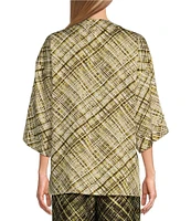 Slim Factor by Investments Fancy Plaid Open-Front 3/4 Sleeve Coordinating Short Kimono