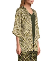 Slim Factor by Investments Fancy Plaid Open-Front 3/4 Sleeve Coordinating Short Kimono