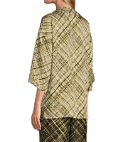 Slim Factor by Investments Fancy Plaid Open-Front 3/4 Sleeve Coordinating Short Kimono