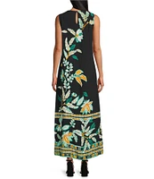 Slim Factor by Investments Fir Tropical Tapestry Print Sleeveless Crew Neck Maxi Dress