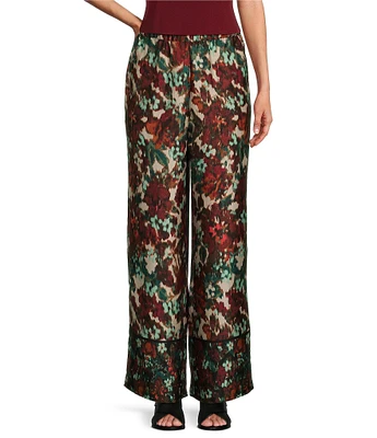 Slim Factor by Investments Floral Garden Border Print Classic Waist Wide Leg Pants