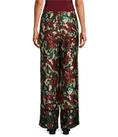 Slim Factor by Investments Floral Garden Border Print Classic Waist Wide Leg Pants