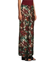 Slim Factor by Investments Floral Garden Border Print Classic Waist Wide Leg Pants