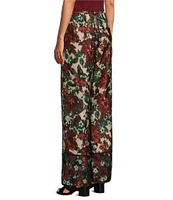 Slim Factor by Investments Floral Garden Border Print Classic Waist Wide Leg Pants