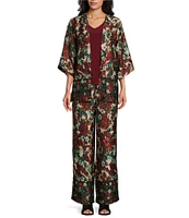 Slim Factor by Investments Floral Garden Border Print Classic Waist Wide Leg Pants