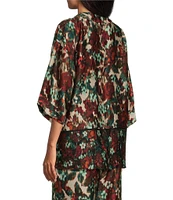 Slim Factor by Investments Floral Garden Border Print Open-Front 3/4 Sleeve Kimono