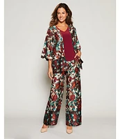 Slim Factor by Investments Floral Garden Border Print Open-Front 3/4 Sleeve Kimono