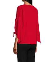 Slim Factor By Investments Josie Crew Neck 3/4 Sleeve Grommet Textured Top