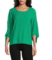 Slim Factor By Investments Josie Crew Neck 3/4 Sleeve Grommet Textured Top