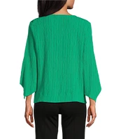 Slim Factor By Investments Josie Crew Neck 3/4 Sleeve Grommet Textured Top