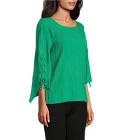 Slim Factor By Investments Josie Crew Neck 3/4 Sleeve Grommet Textured Top