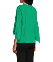 Slim Factor By Investments Josie Crew Neck 3/4 Sleeve Grommet Textured Top