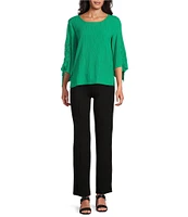 Slim Factor By Investments Josie Crew Neck 3/4 Sleeve Grommet Textured Top