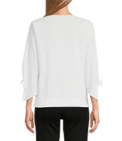 Slim Factor By Investments Josie Crew Neck 3/4 Sleeve Grommet Textured Top