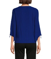 Slim Factor By Investments Josie Crew Neck 3/4 Sleeve Grommet Textured Top