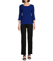 Slim Factor By Investments Josie Crew Neck 3/4 Sleeve Grommet Textured Top